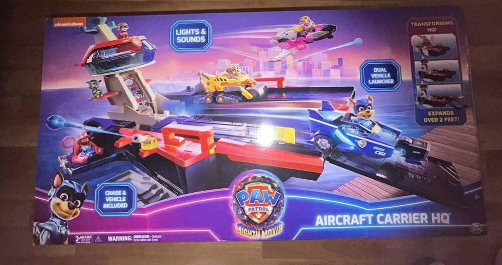 PAW Patrol: The Mighty Movie Aircraft Carrier HQ Transforming Playset with Chase